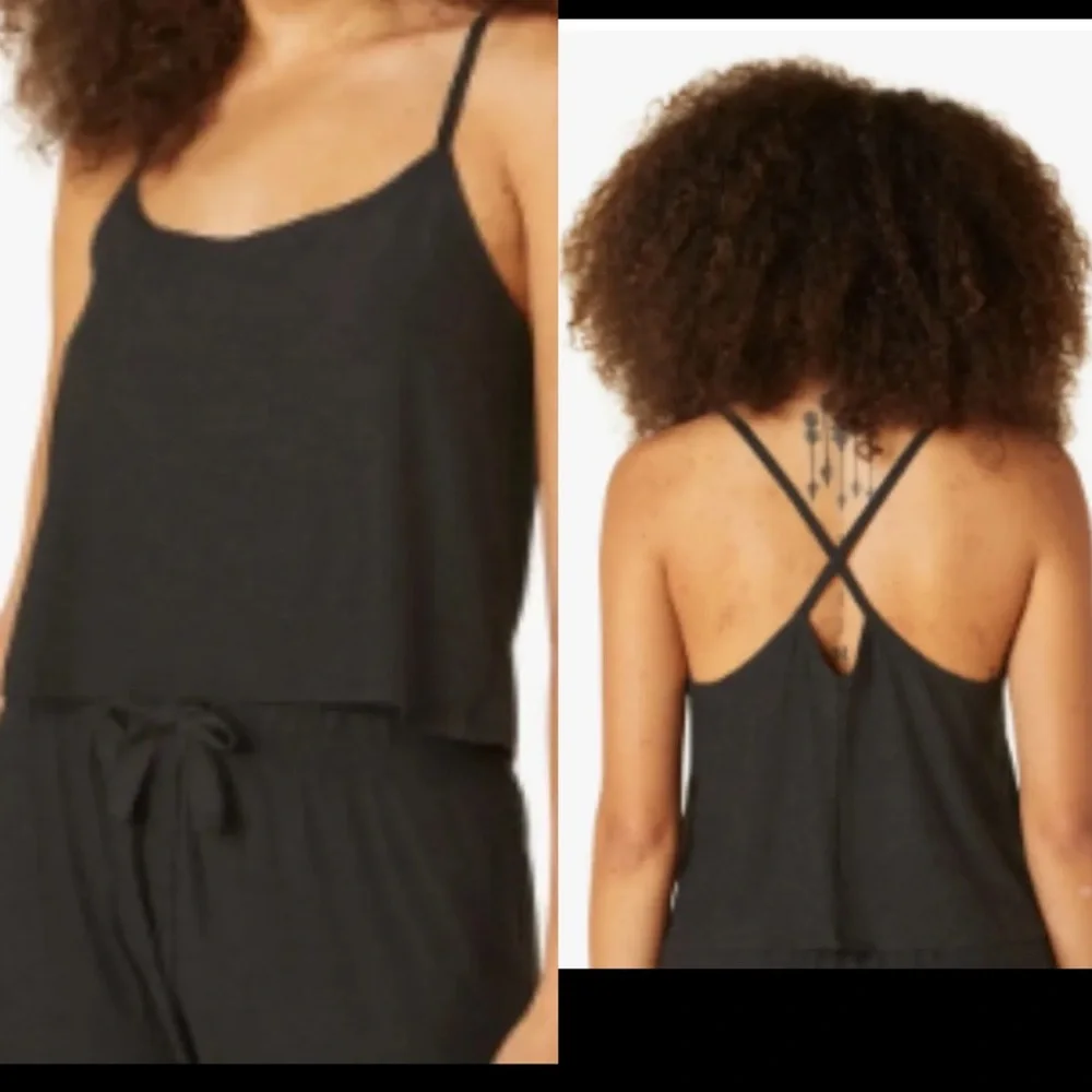 Beyond Yoga Featherweight Drift Away Sleep Tank Spacedye Black Grey‎ Large NEW - Picture 2 of 10